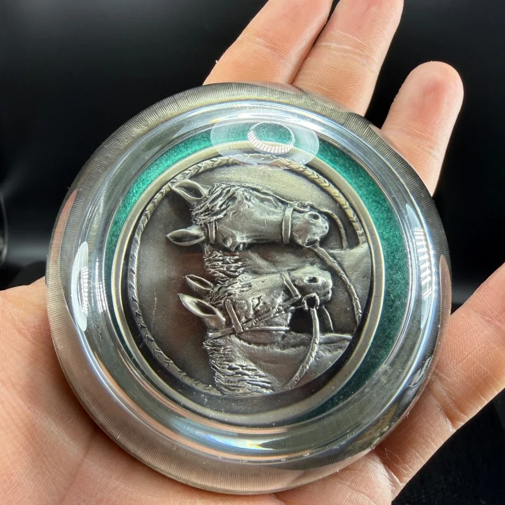 Vintage‎ Fort Pewter Horse Heads Dome Paperweight Equestrian Desk Decor 3 Inch